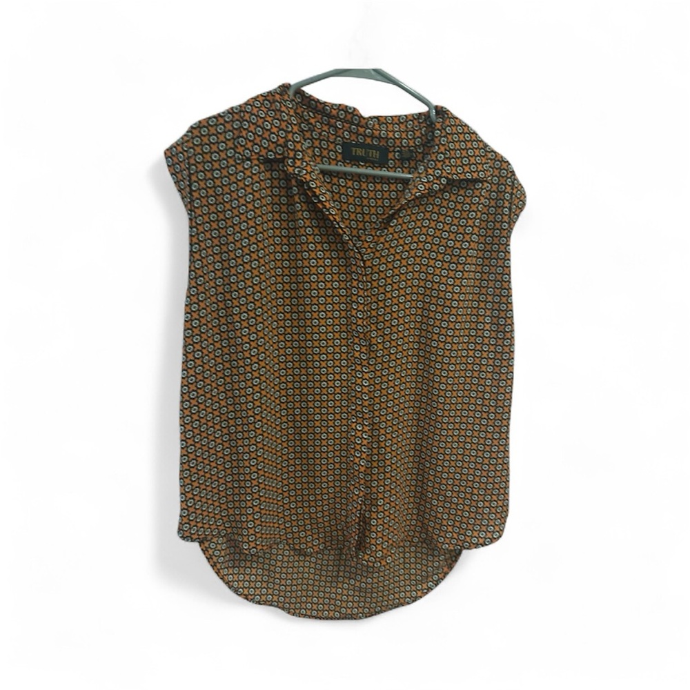 Trendy Button Down Shirt - Black and Orange